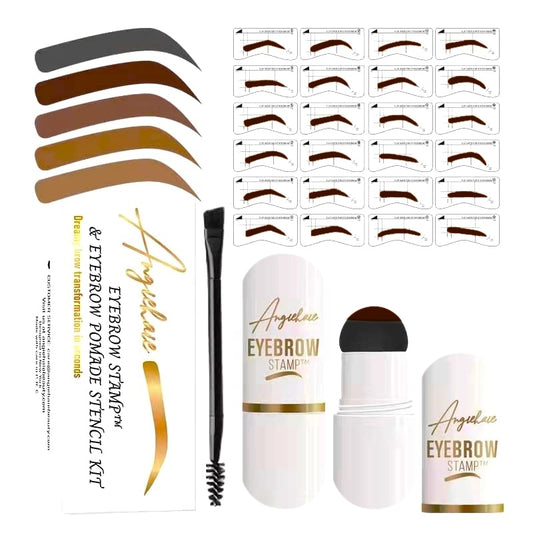 Eyebrow Stamp Stencil Kit, Eyebrow Stamp Pomade with 24 Reusable Thin & Thick Brow Stencils, Eyebrow Stencils Shaping Kit Definer - Angiehaie Beauty